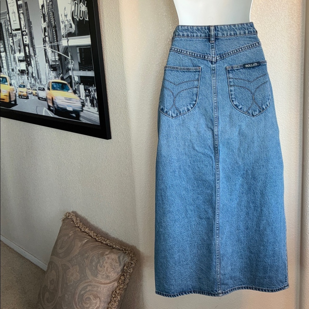 ROLLA'S Denim Skirt Women's 26, Button Front, Pockets, Medium wash. 26 EUC - Picture 4 of 17